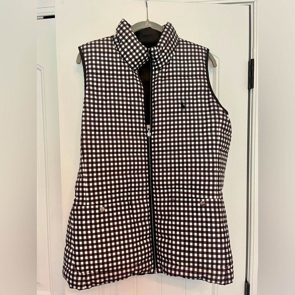 Women's Ralph Lauren Polo reversible Black/White Check puffer vest. SzL New
